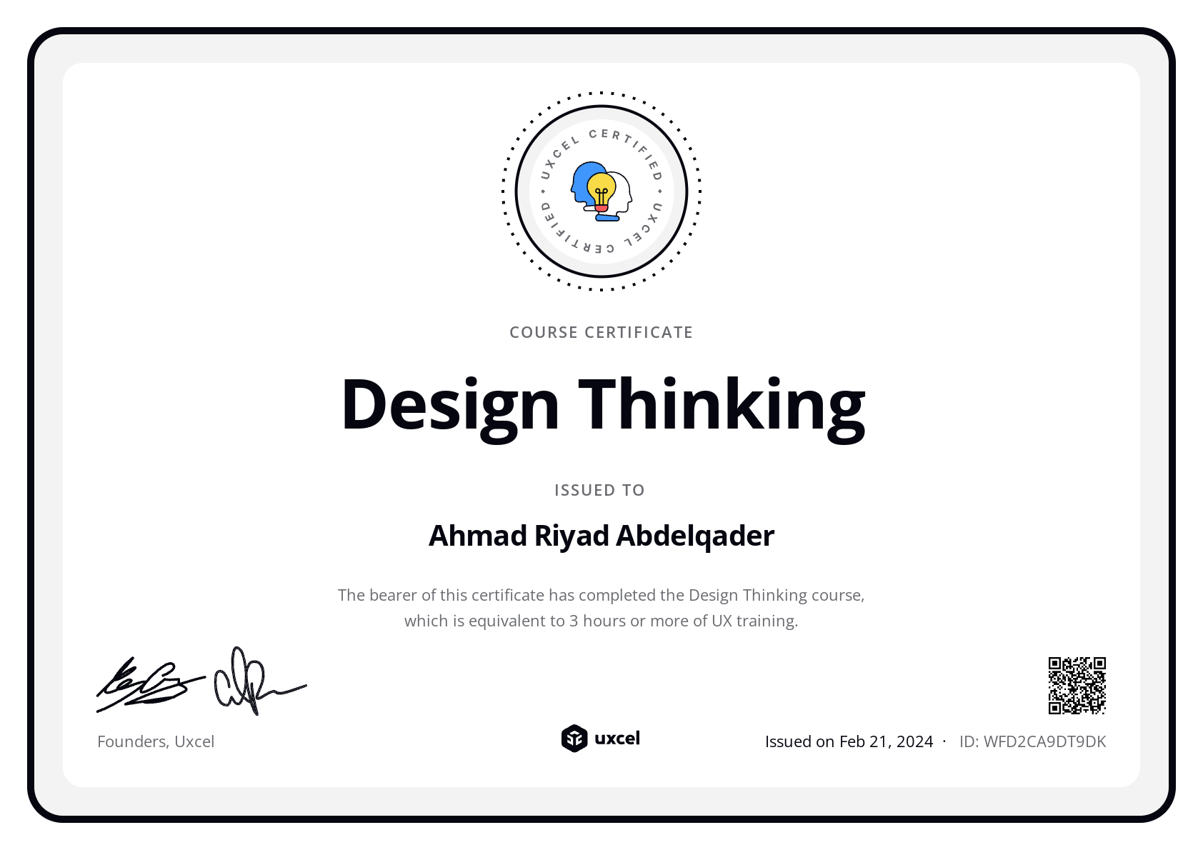 Ahmad Riyad Abdelqader's certificate